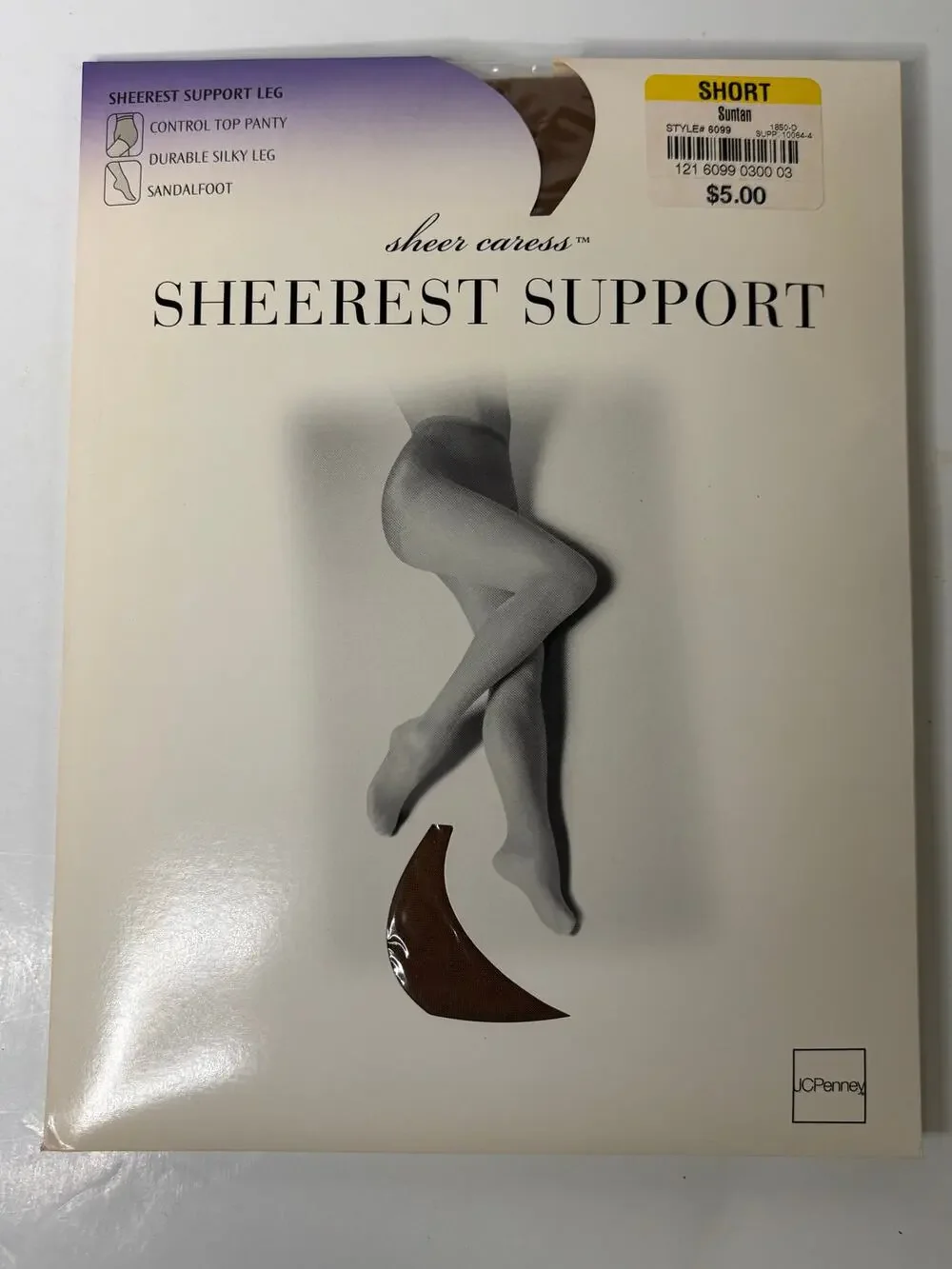 NEW Vintage JCPenney Sheerest Support Control Top Pantyhose Suntan Size Short